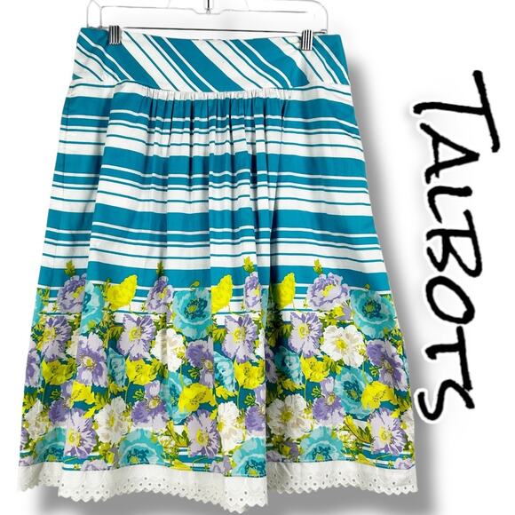 Talbots Dresses & Skirts - Talbots Stripe Floral Drop Waist Skirt Blue White 100% Cotton Womens Size 10